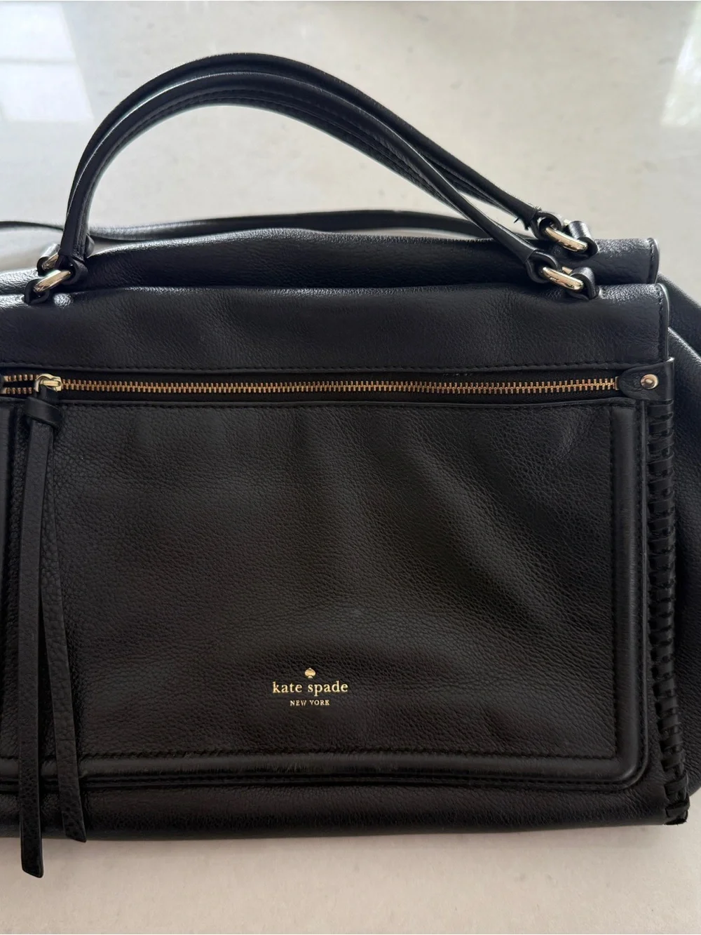 kate spade Black Leather Zip-Front Top Handle Satchel